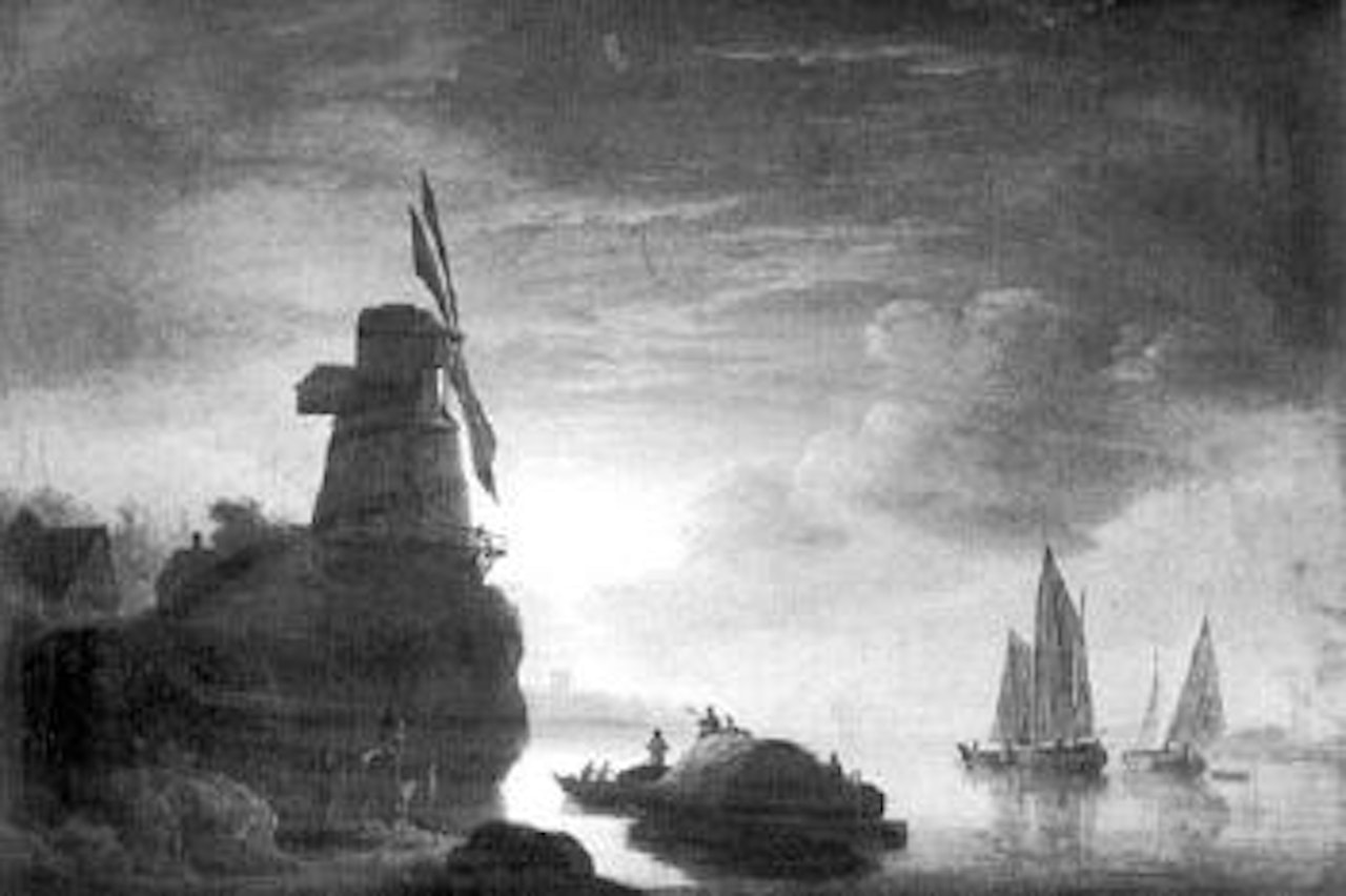 Paysage fluvial avec barques, au clair de la lune by Dutch School