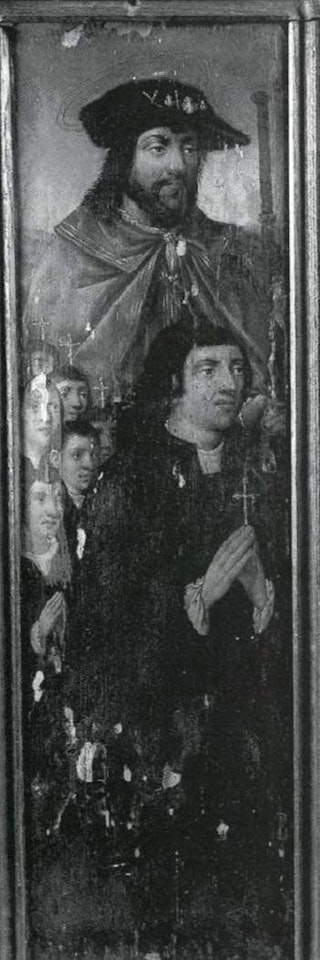 Saint Jacques le majeurs entoure donateurs. Sainte entouree donatrices by German School