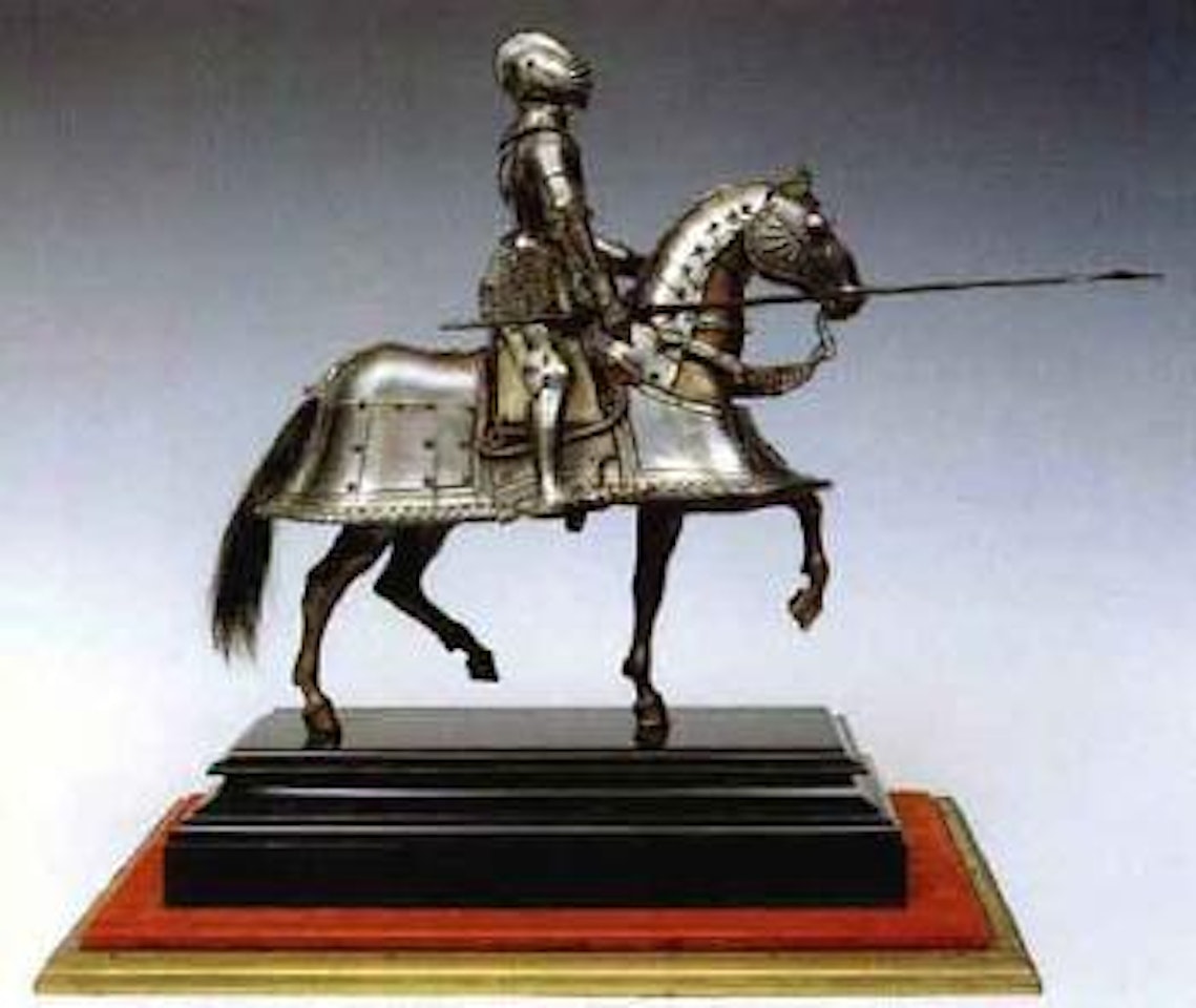 Chevalier en armure sur son cheval carapaconne by French School