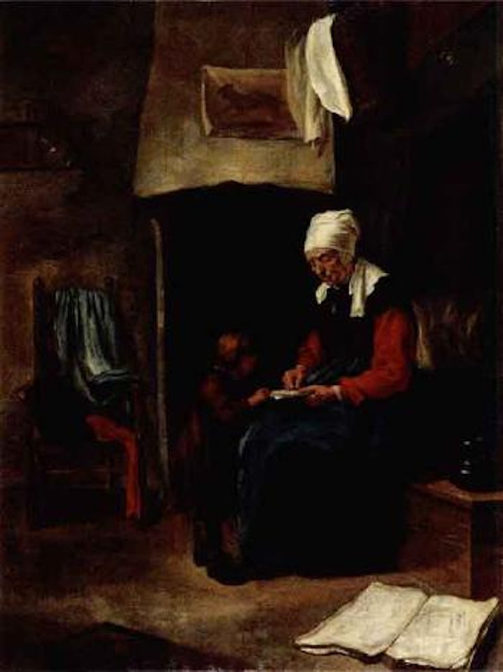 The lecture, grandmother with her grandson by Nicolaes Maes