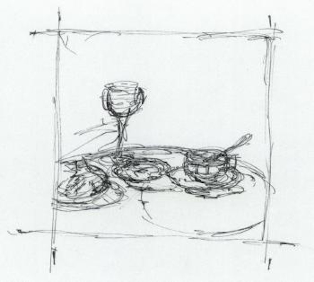 Plate with spoon, glass and two cups by Alberto Giacometti