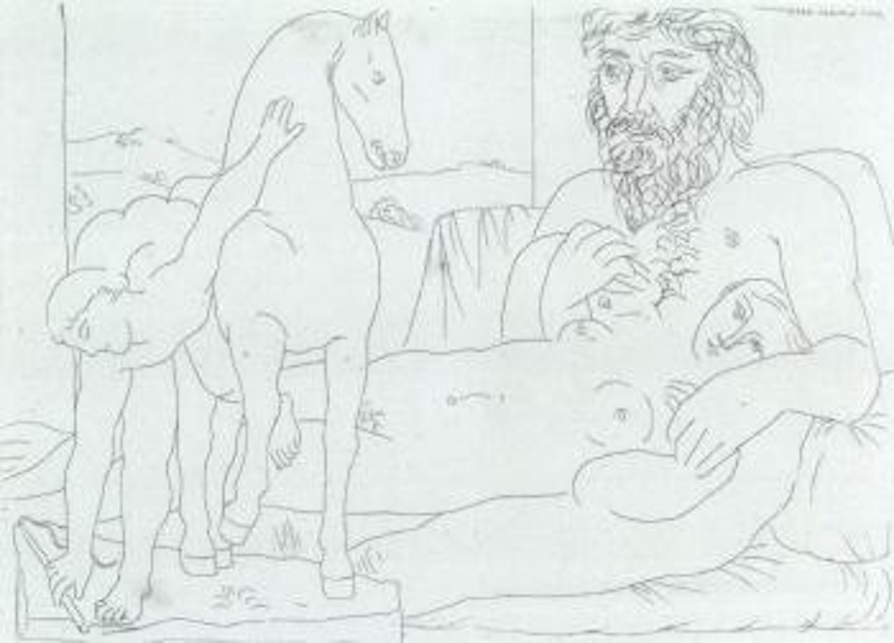 Sculpteur et son modele avec un groupe sculpte representant un dresseur de Chevaux by Pablo Picasso