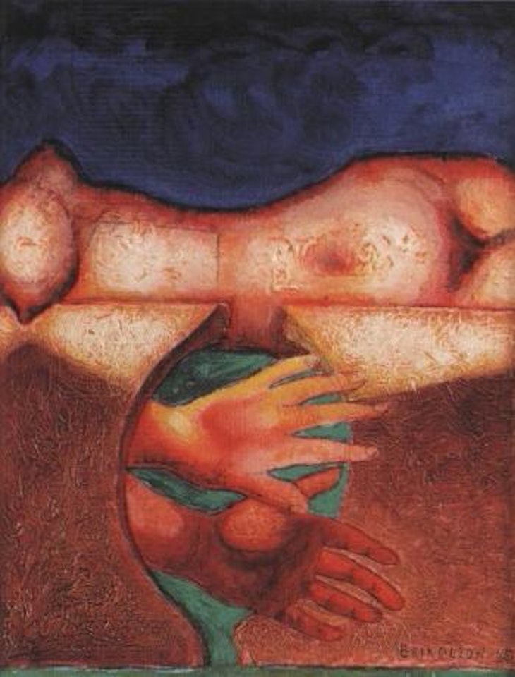 Surrealistic composition with female body and hands by Erik Olson