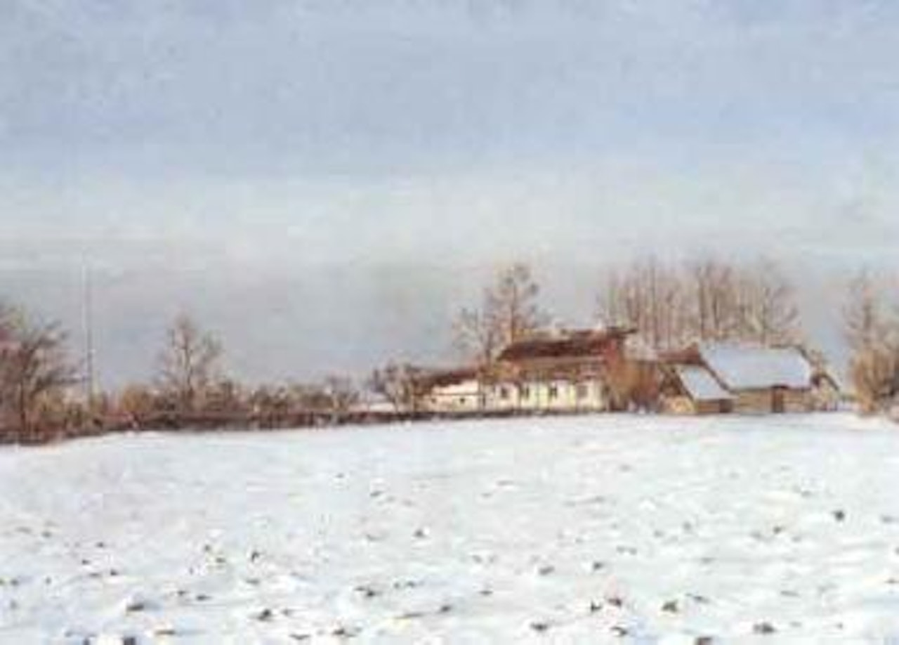 Sunny winter's day with farm by Hans Andersen Brendekilde