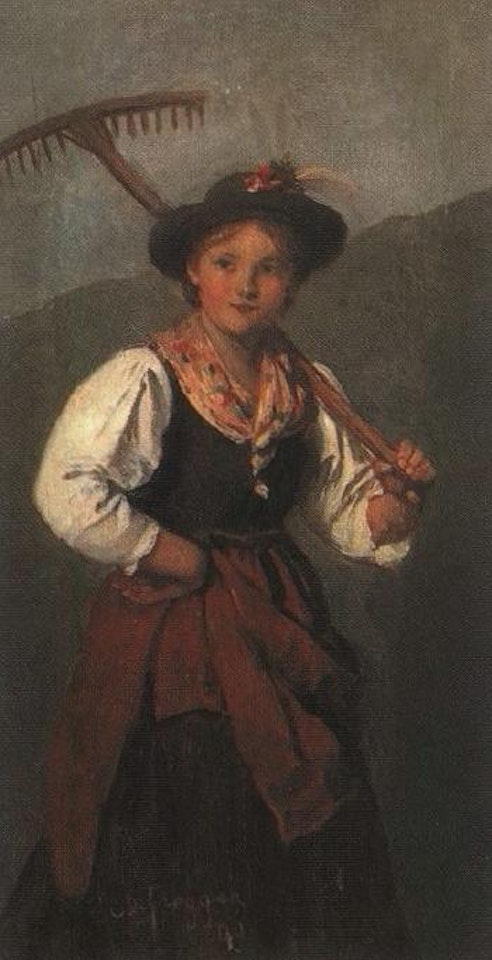 Peasant girl with rake by Franz von Defregger