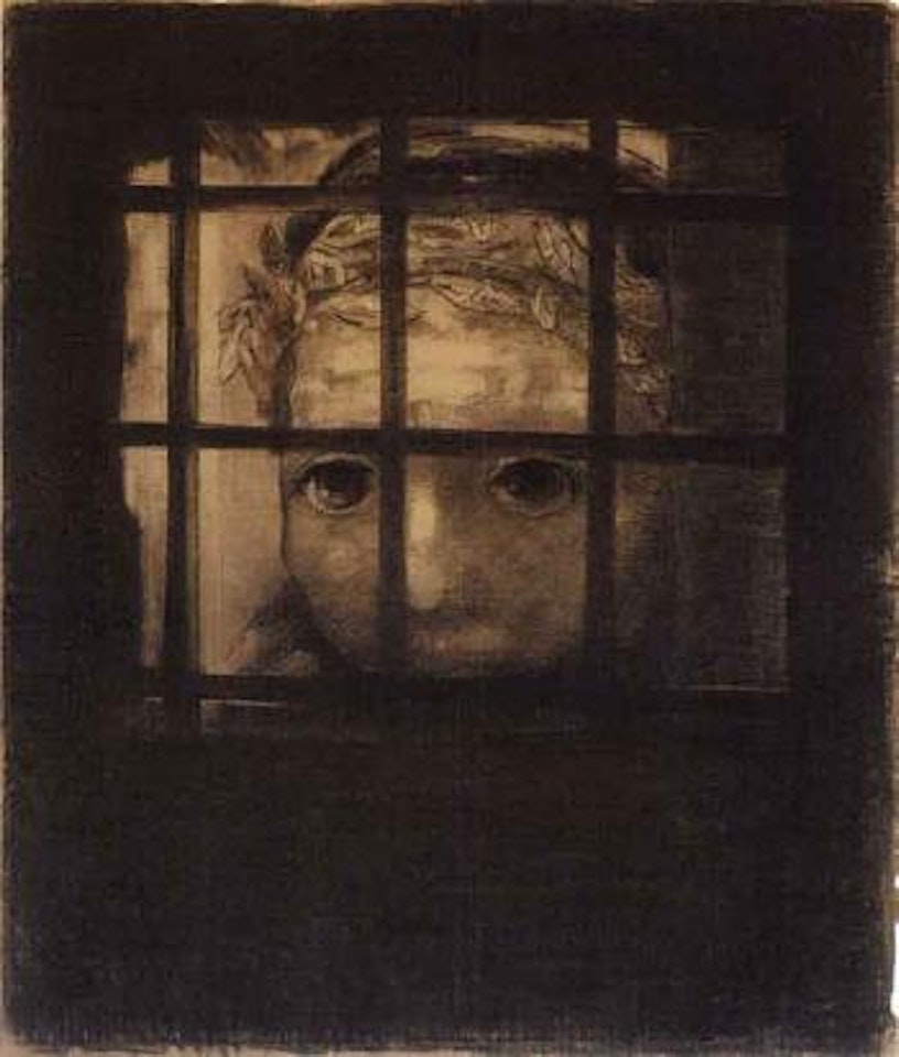 Visage derriere les barreaux by Odilon Redon