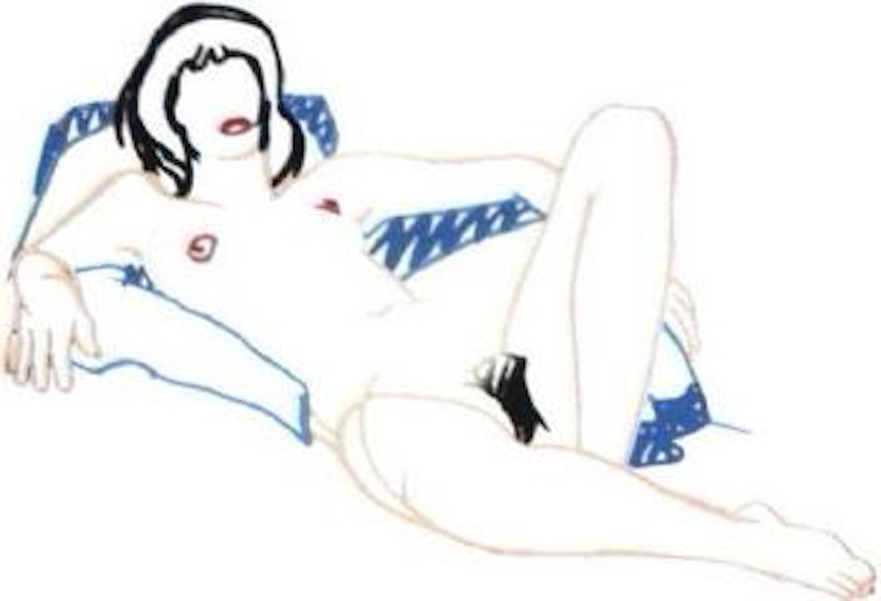 Monica lying on blanket by Andy Warhol