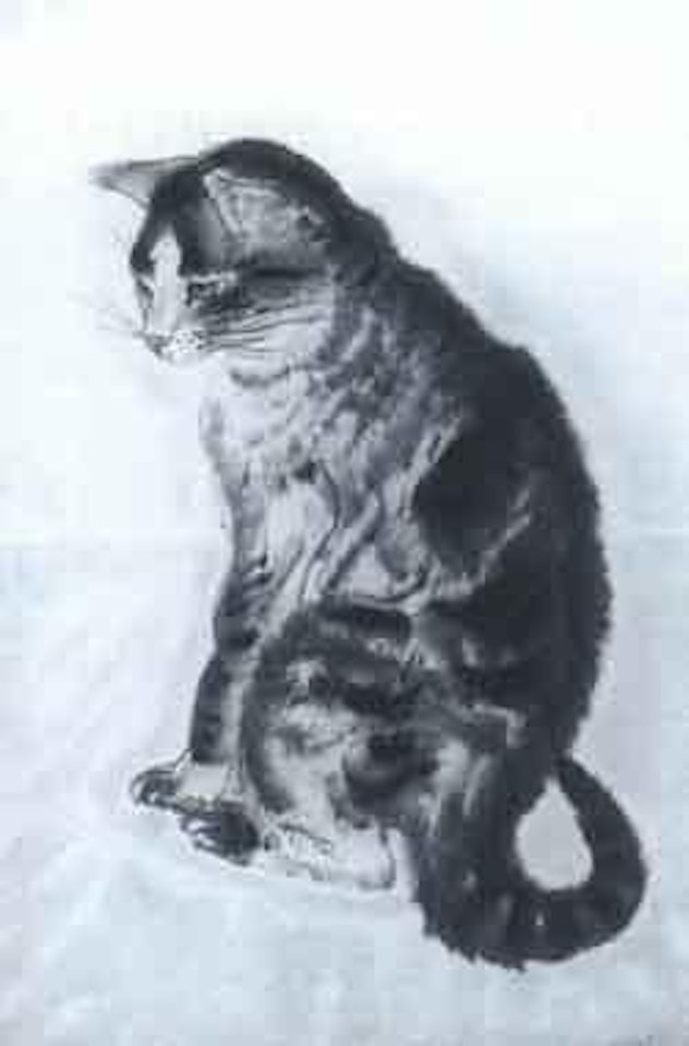 Petit chat tigre assis, tourne a gauche by Leonard Tsuguharu Foujita