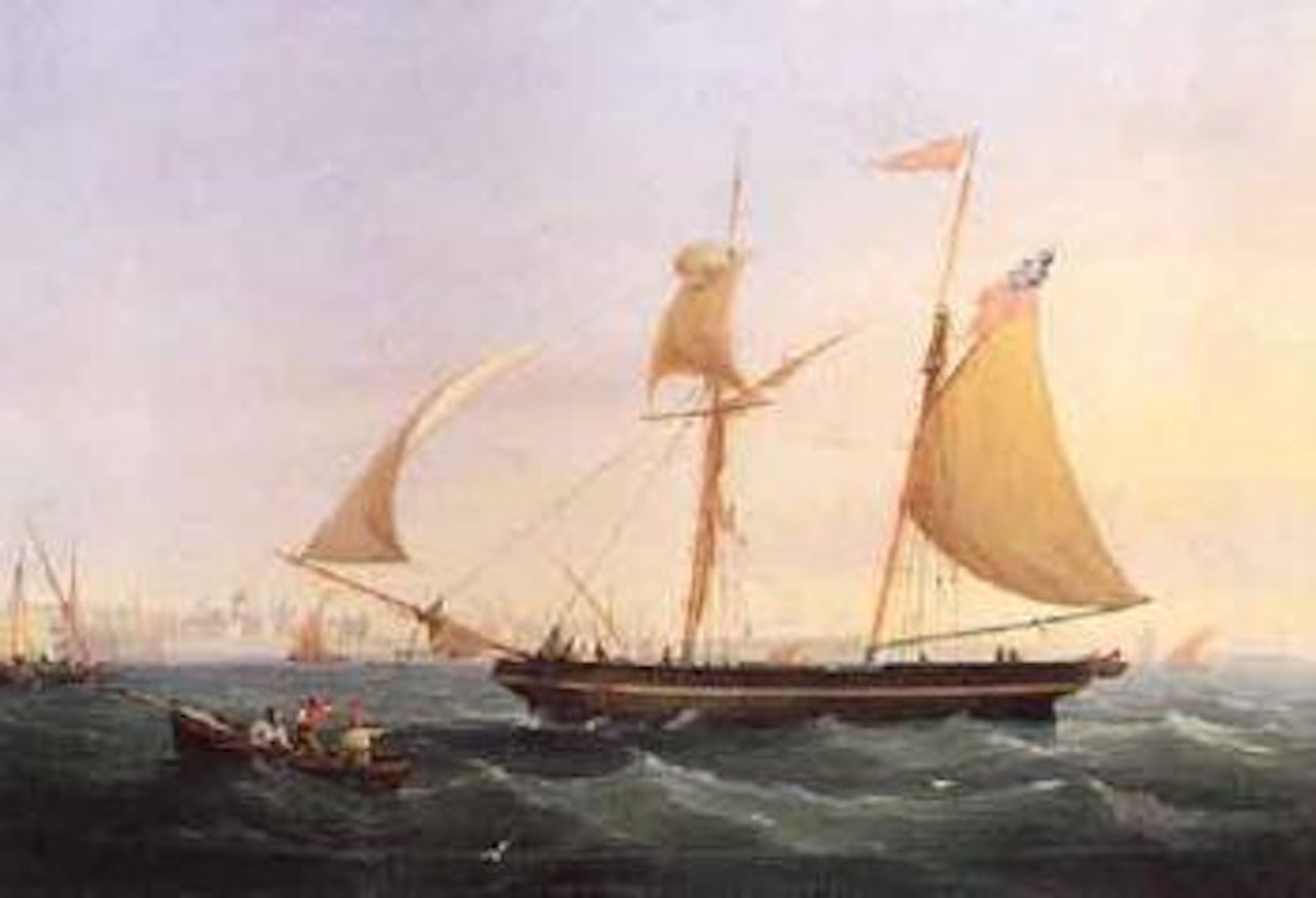 The Bristol topsail schooner Eliza off Valletta harbour, Malta 1845 by Joseph Walter Of Bristol