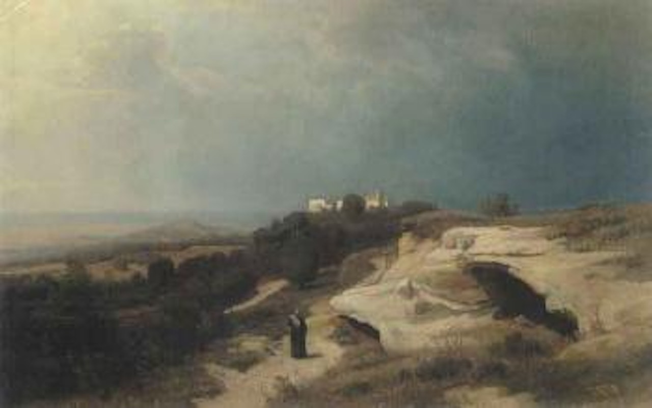 Italian monastery by sea by Oswald Achenbach