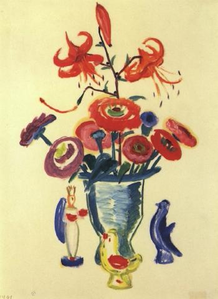 Tigerlily with zinnia and figurines by Gabriele Münter