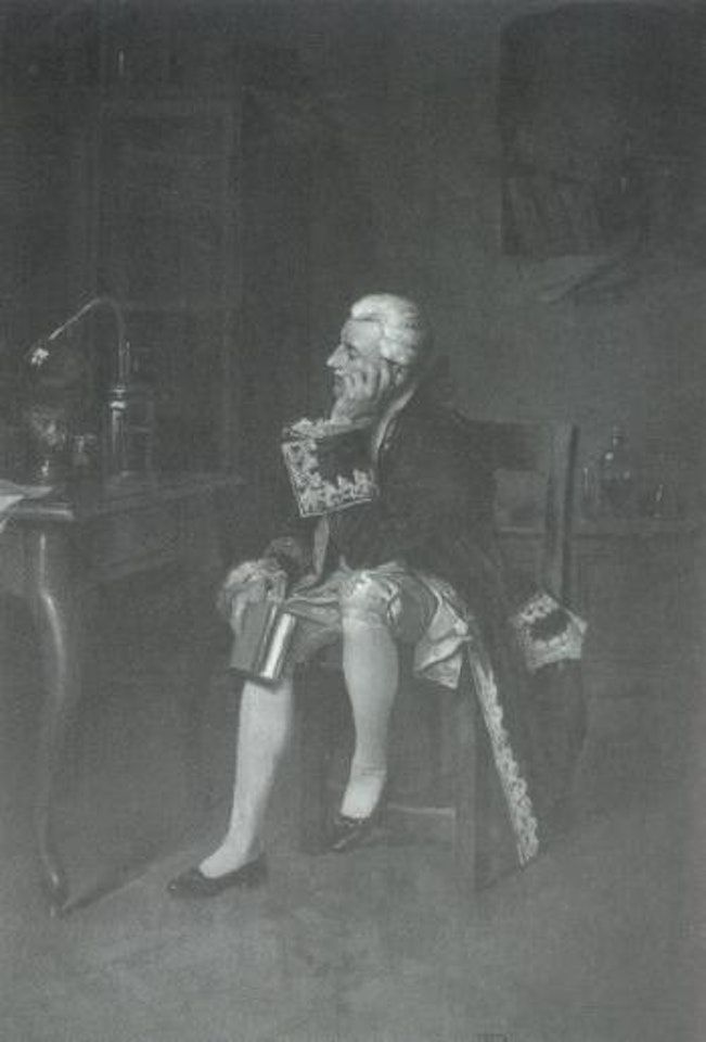 Baroque genre scene, chemist at table by Alois Heinrich Priechenfried