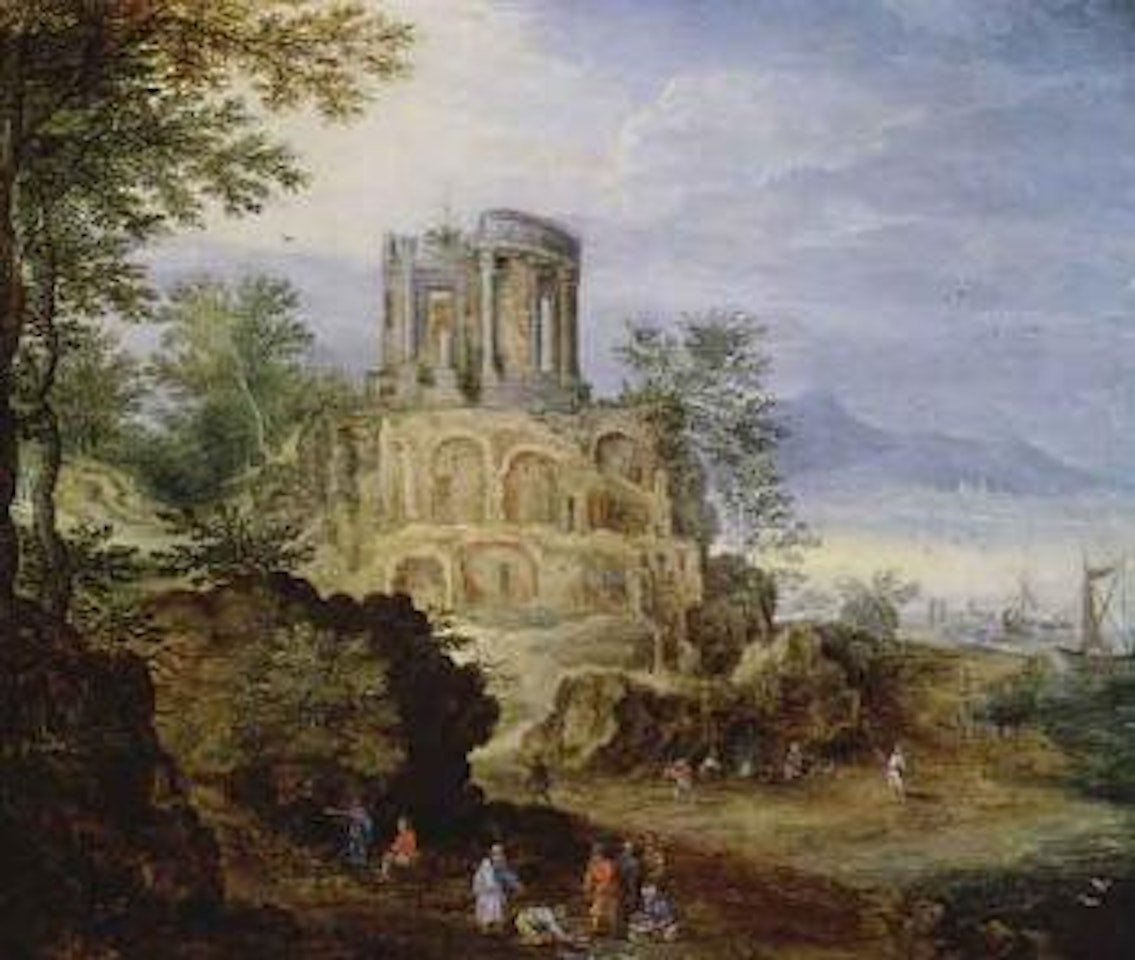 Southern coastal landscape with Roman temple ruins by Paul Bril