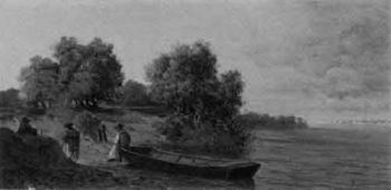 Lake landscape with figures by Theodor von Hörmann