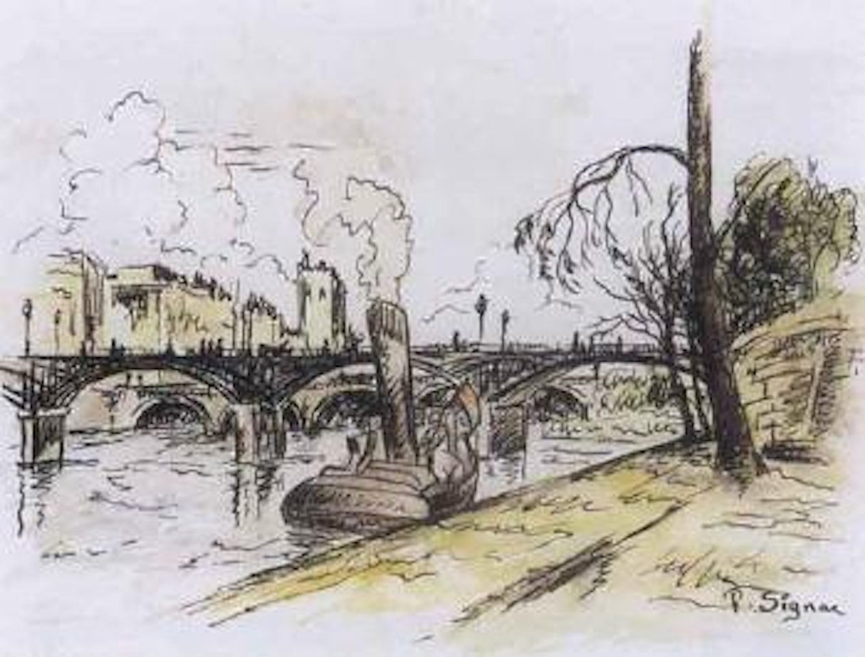 River landscape with two bridges by Paul Signac