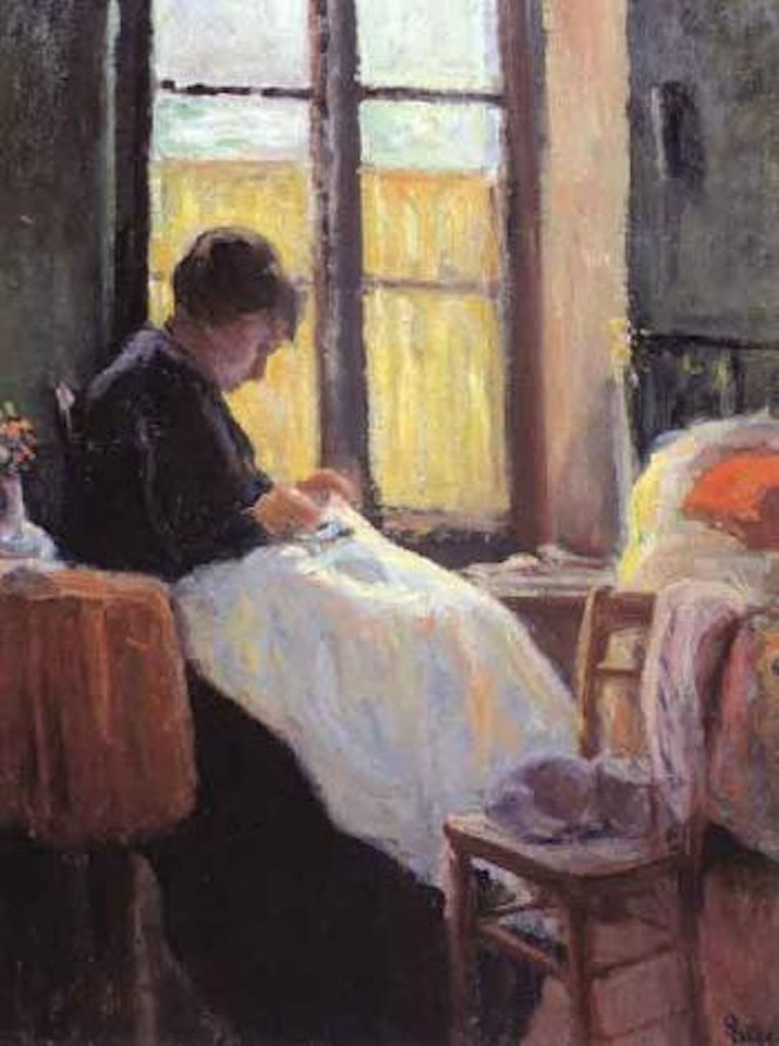 Madame Luce a sa couture, Rolleboise by Maximilien Luce