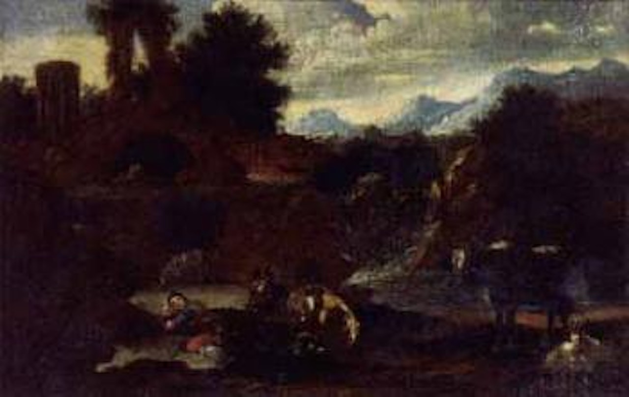 Shepherd resting in Italianate landscape by Philipp Peter Roos