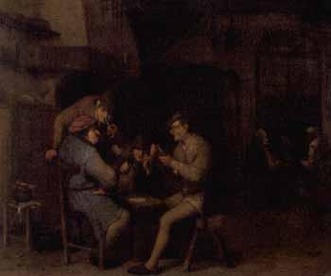 Boors playing cards in tavern by Adriaen van Ostade