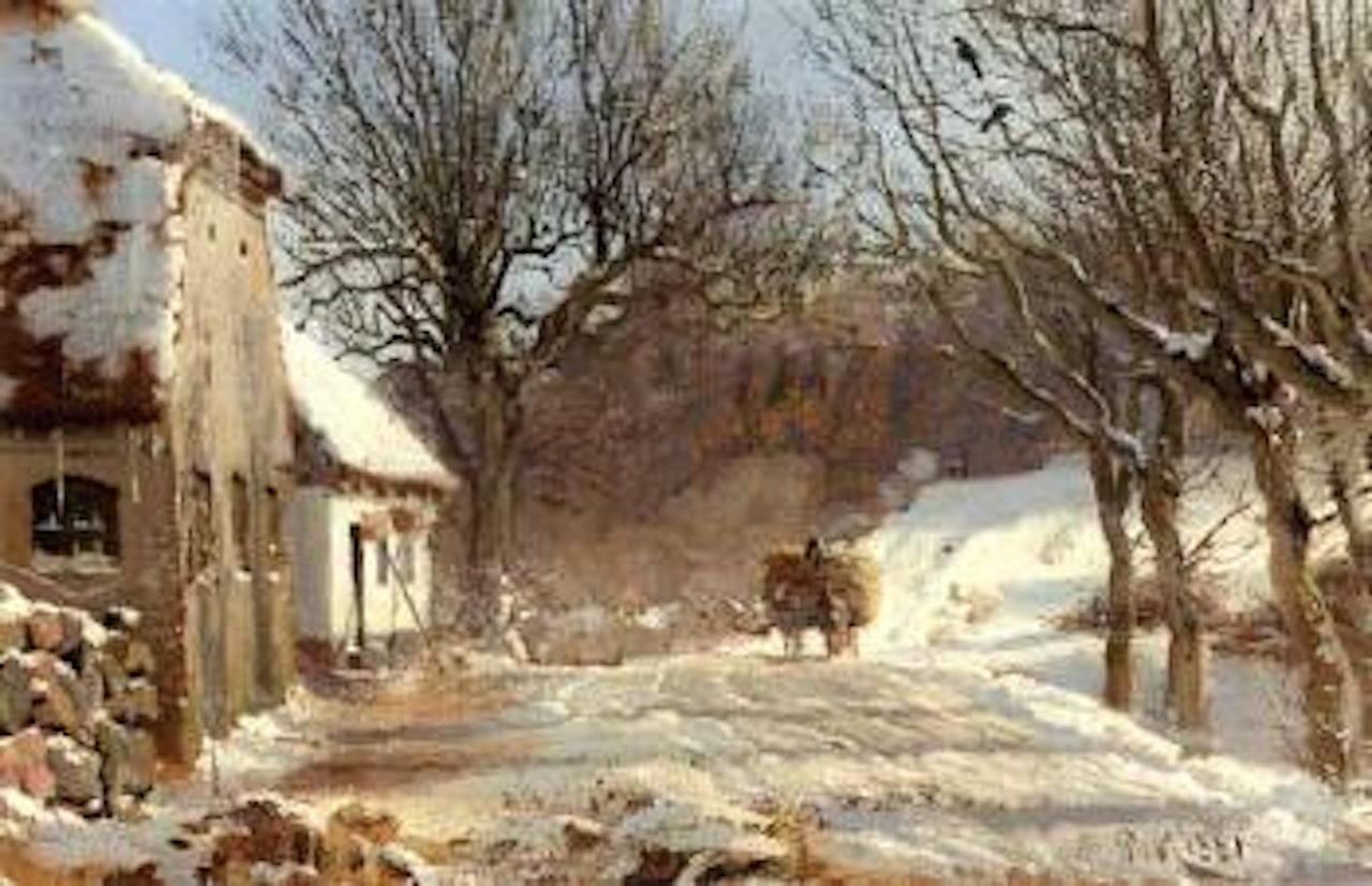 Sunny winter's day by entrance to Marselisborg wood by Peder Mork Monsted