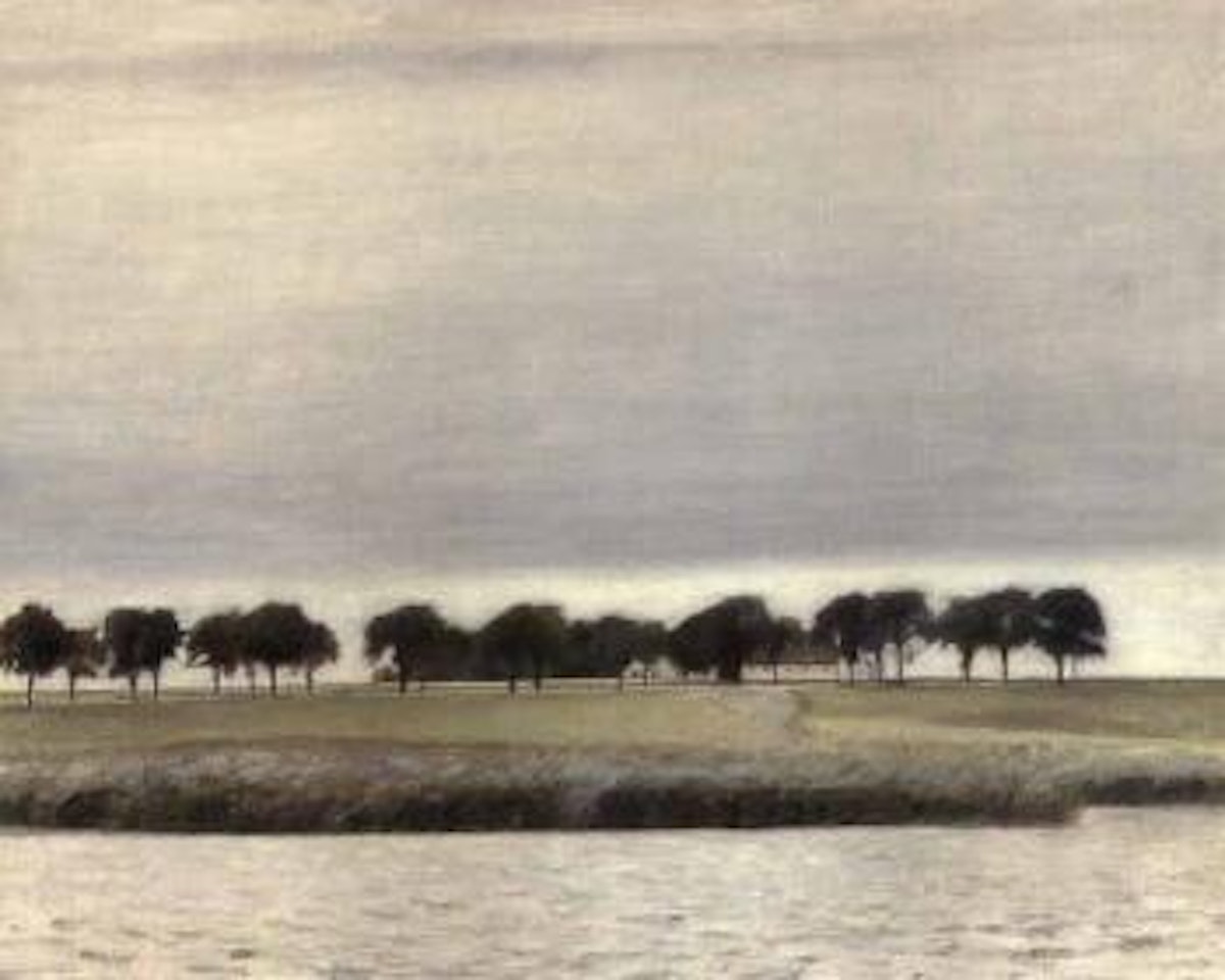 Landscape, study for Sunshine and rain, Gentofte Lake in summer by Vilhelm Hammershoi