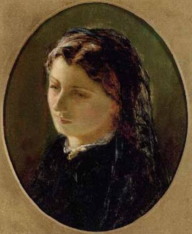 Portrait of young girl wearing black head scarf by Alexei Harlamoff