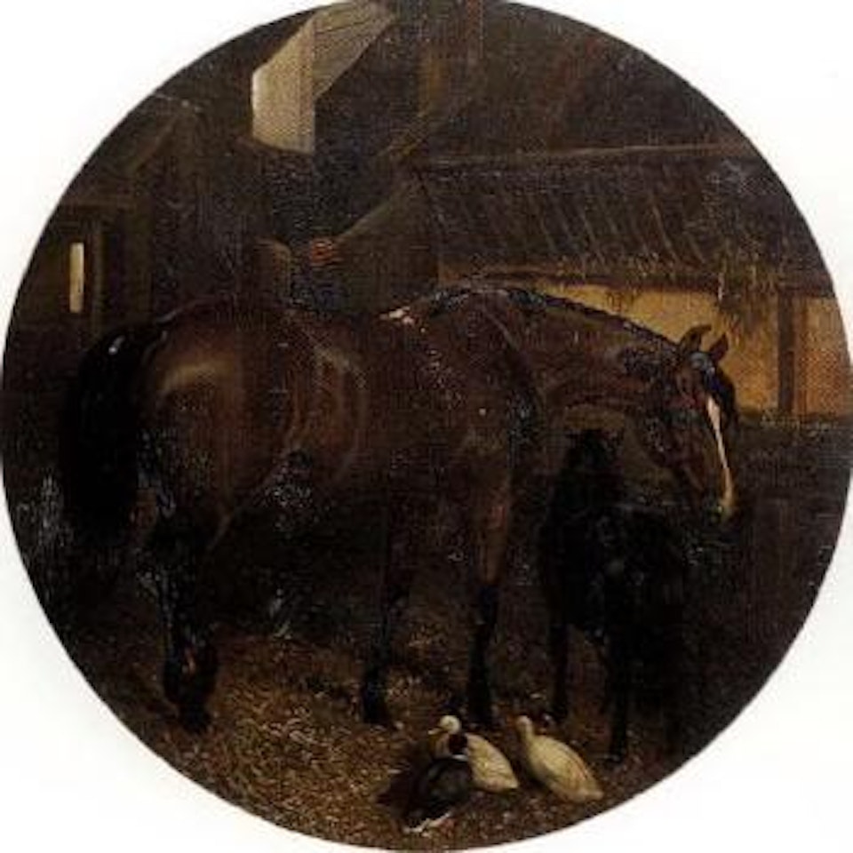 Mare and foal in stable by John Frederick Herring