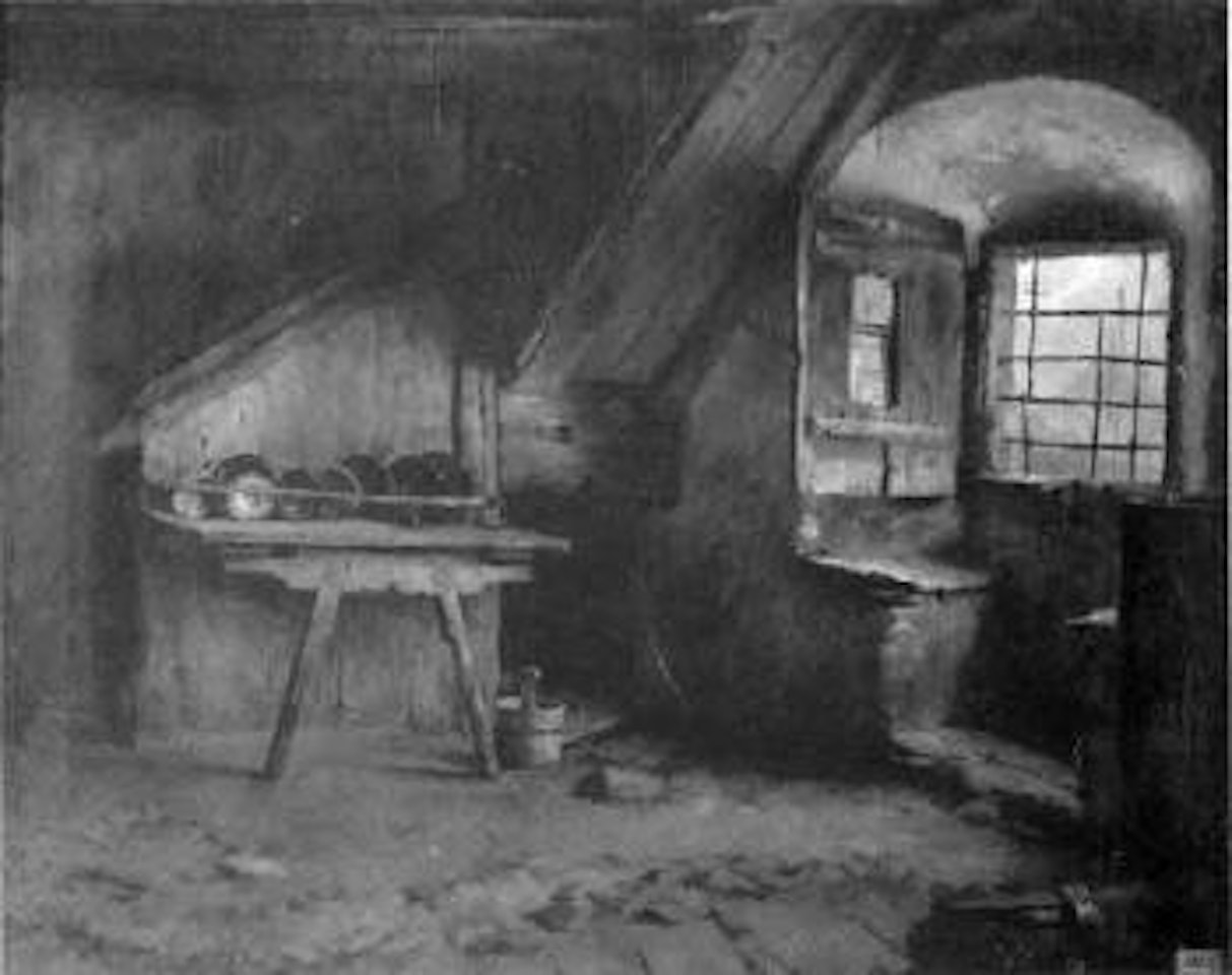 Interior scene with an old kitchen by Hugo Engl