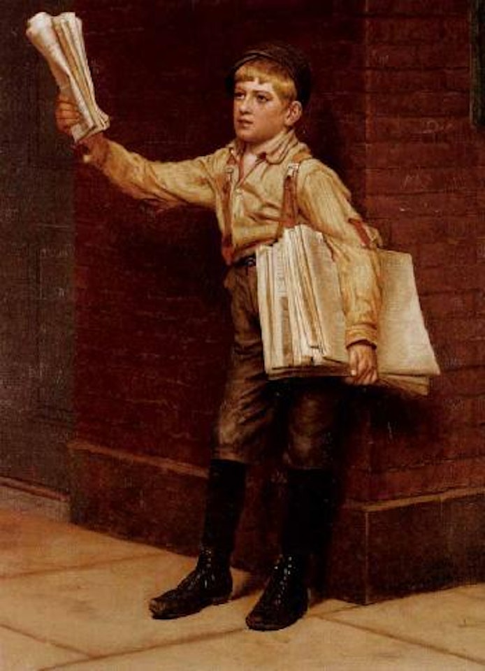 Newspaper boy by John George Brown