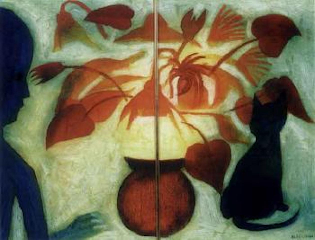 Interior with girl and cat by Charles Blackman
