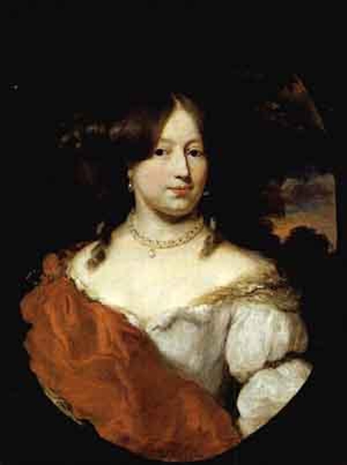 Portrait of a lady in a park landscape by Nicolaes Maes