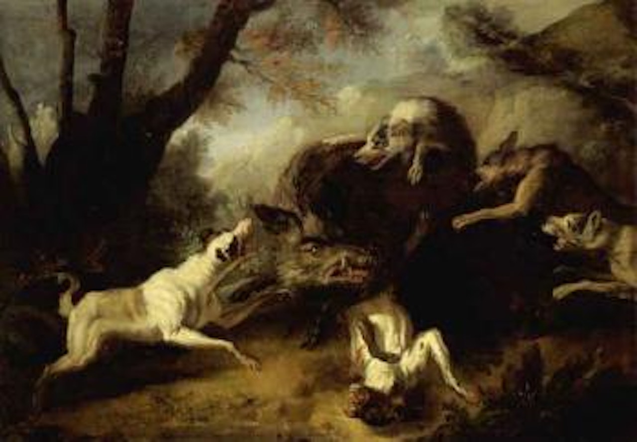 Dogs chasing a boar by Paul de Vos