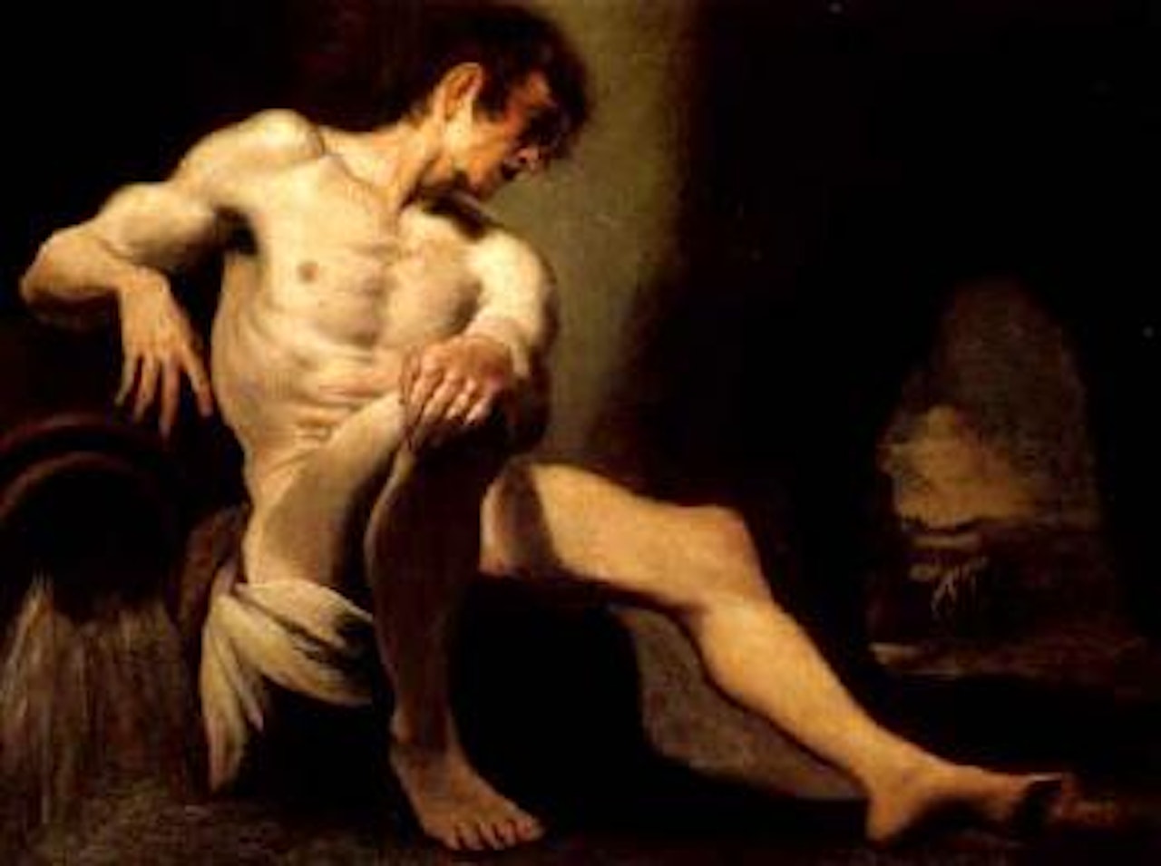 Study of a naked man as river god by Venetian School