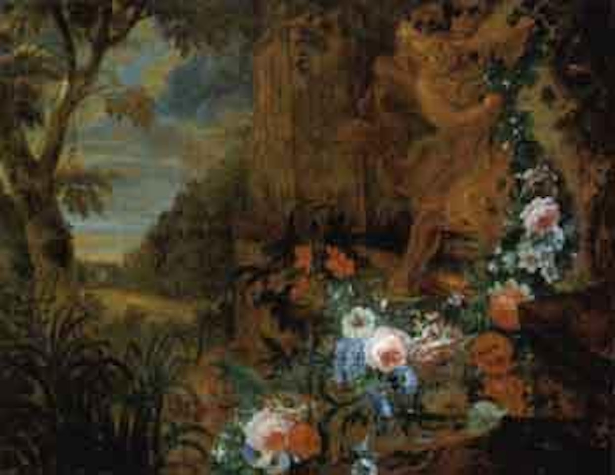 Flowers and stone putto in a palace garden by Franz Werner von Tamm