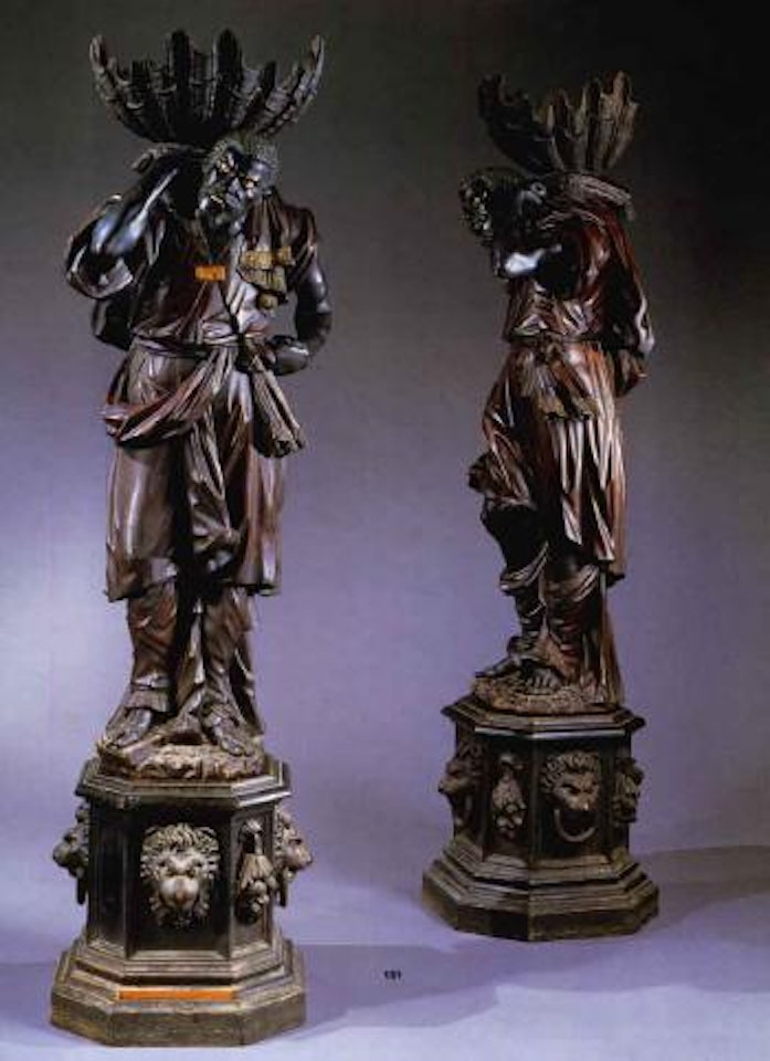 Bearded blackamoors supporting shells, wearing Middle Eastern dress by Italian School