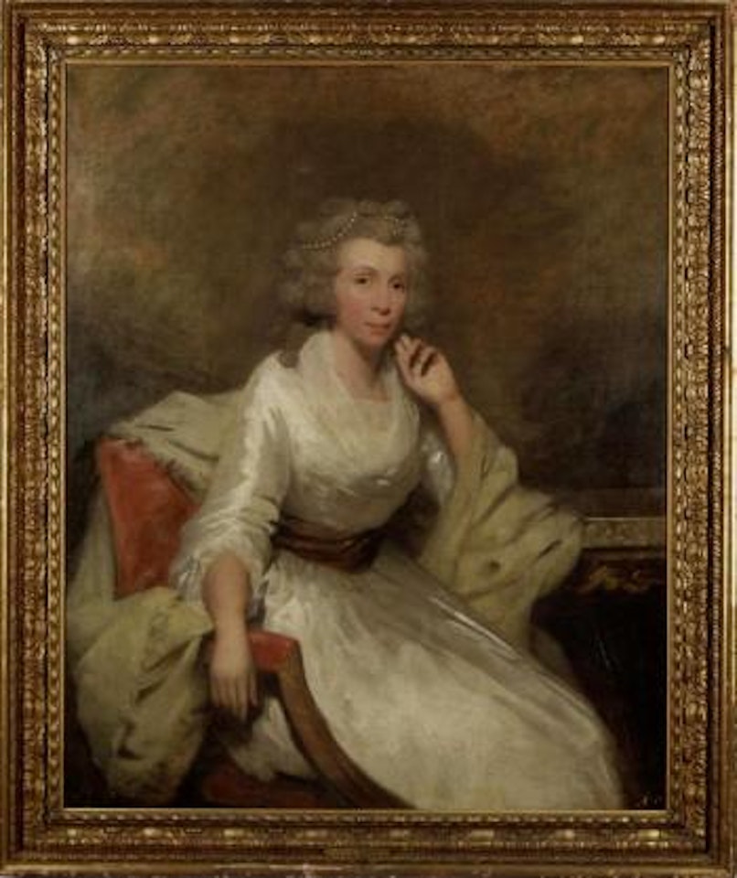 Portrait of Margaretta Henrietta, Lady Hepburn, seated in a white dress by Henry Raeburn