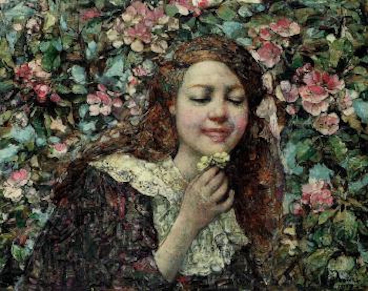 Girl with primroses by Edward Atkinson Hornel