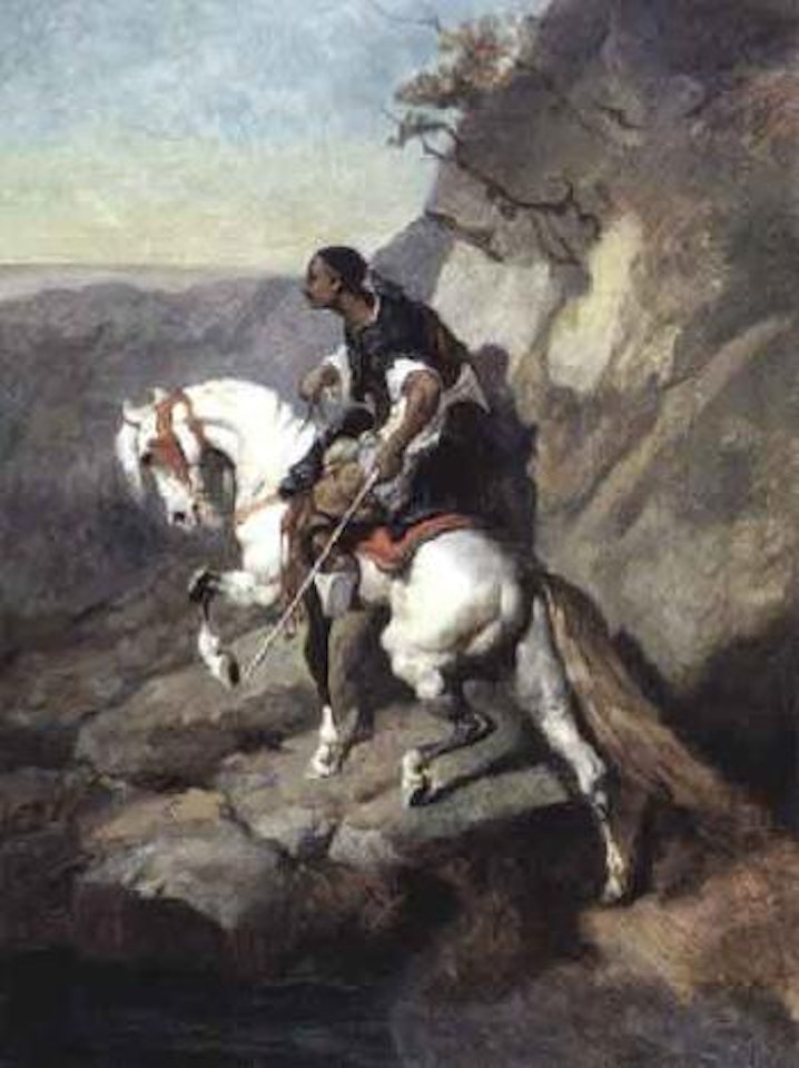 Cavalier arabe passant une gue by Adolf Schreyer