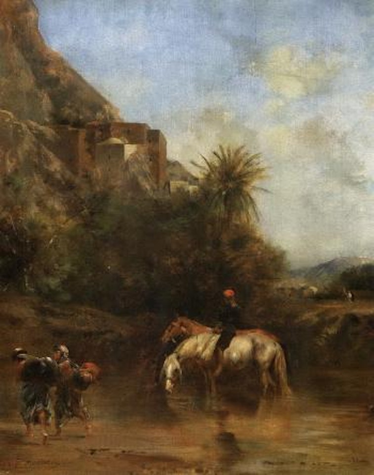 Horses watering, North Africa by Eugene Fromentin