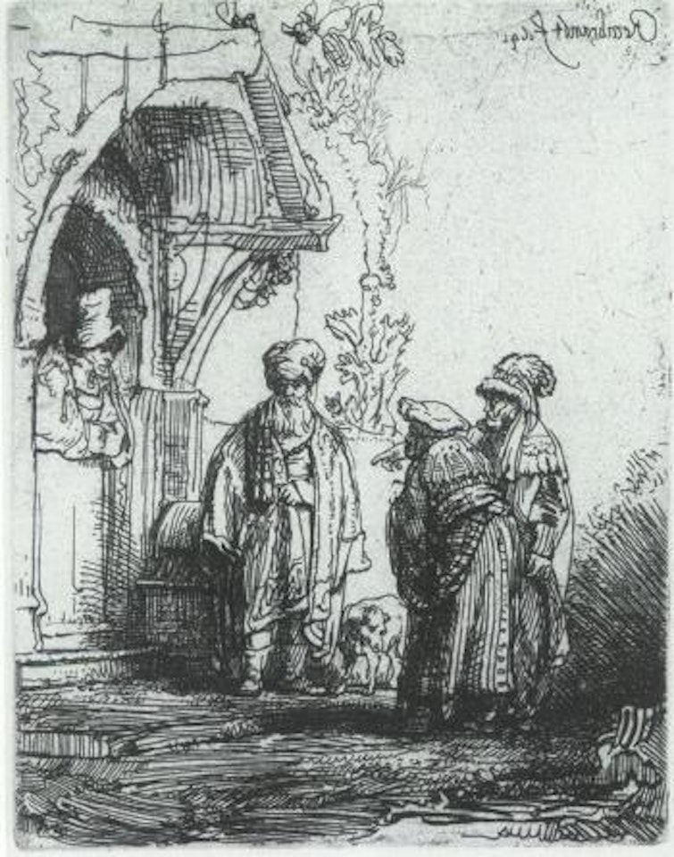 Three oriental figures, possibly Jacob and Laban by Attributed to Rembrandt Harmensz van Rijn