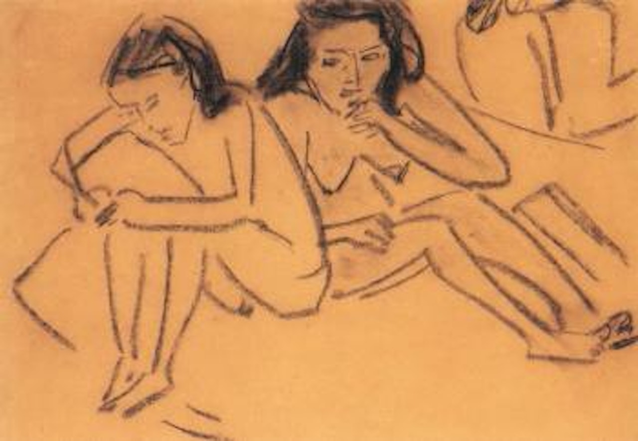 Franzi und Marcella sitzend by Ernst Ludwig Kirchner