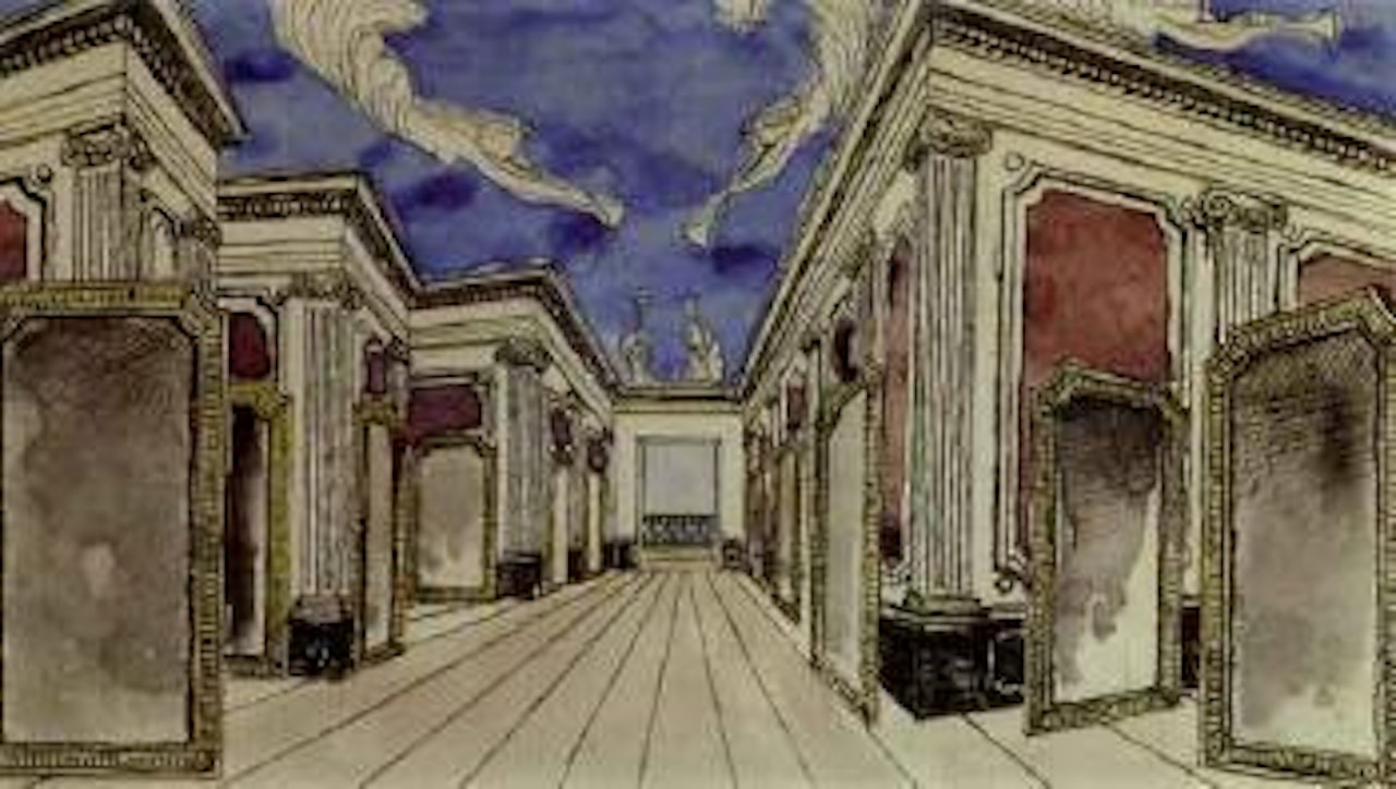 Adame Miroir, detail de decor by Paul Delvaux
