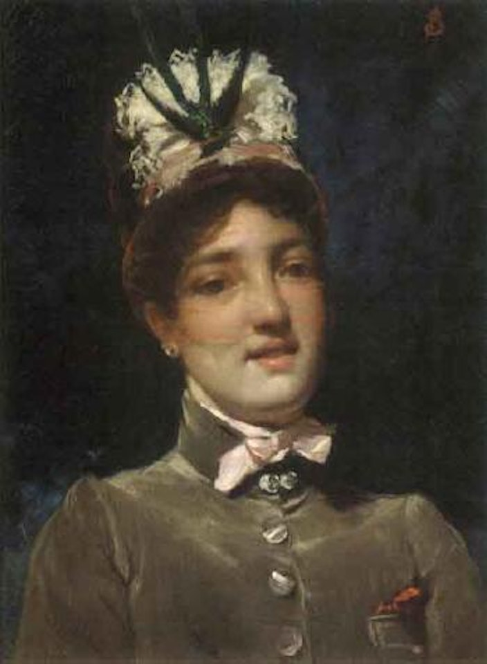 Jeune femme au chapeau l'oiseau bleu by Alfred Stevens