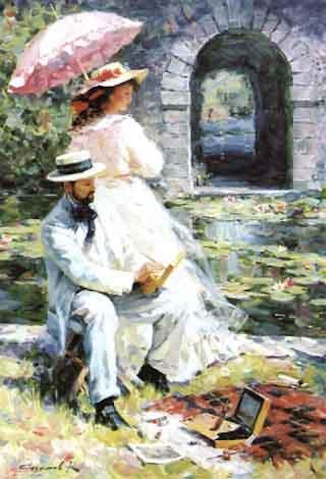 Sketching by the lily pond by Constantin Razoumov