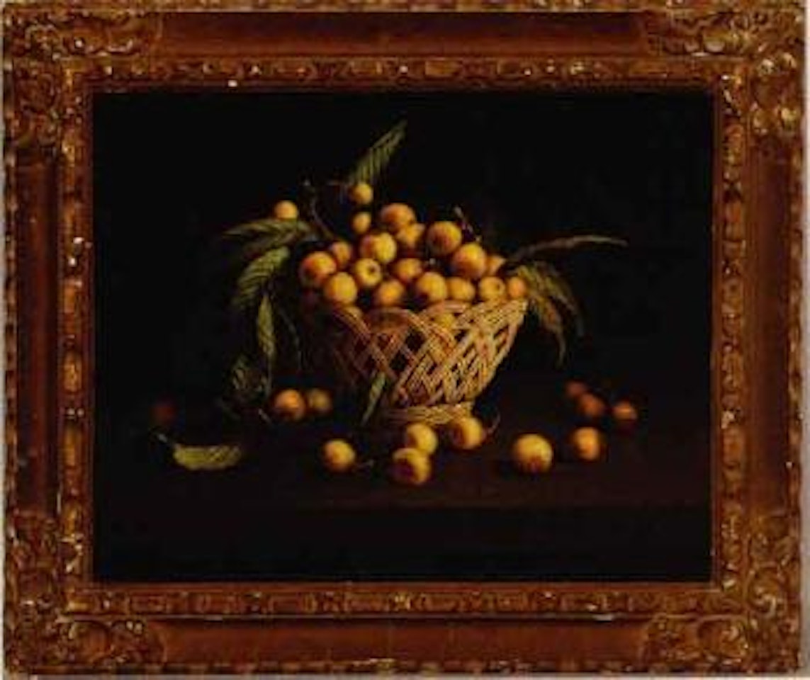 Still life with Japanese plums in basket by Italian School