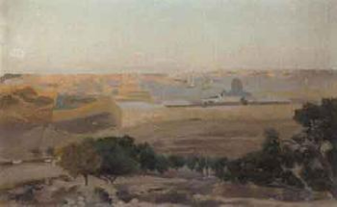 Blick auf Jerusalem vom Olberg aus. Hugelige landschaft by Gustav Bauernfeind