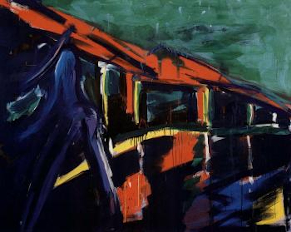 Figure and overhead railway by Rainer Fetting