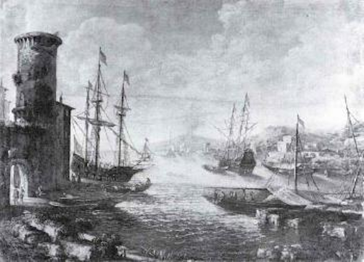 View of harbour and ships by Gennaro Greco