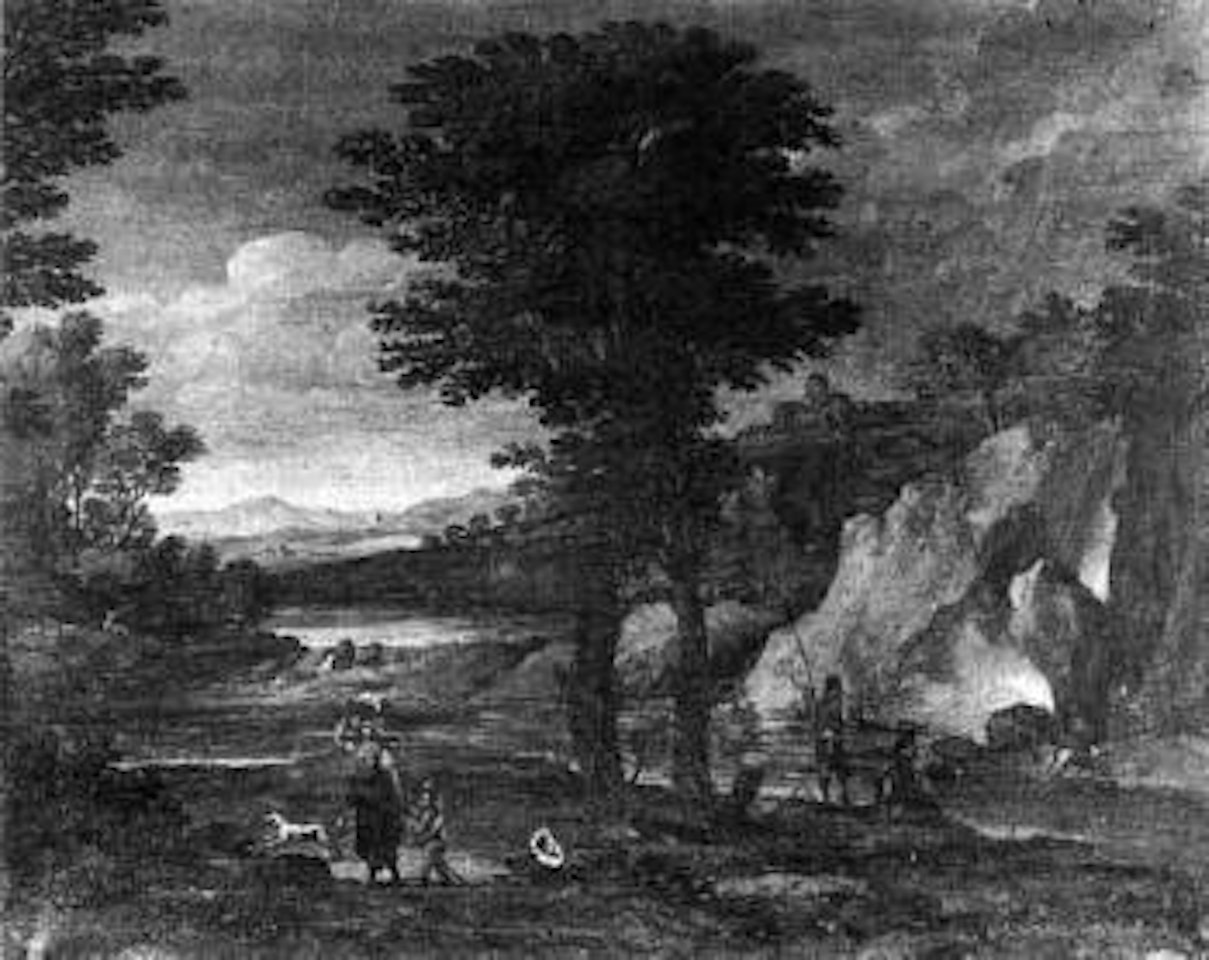 River landscape with fishermen by Roman School