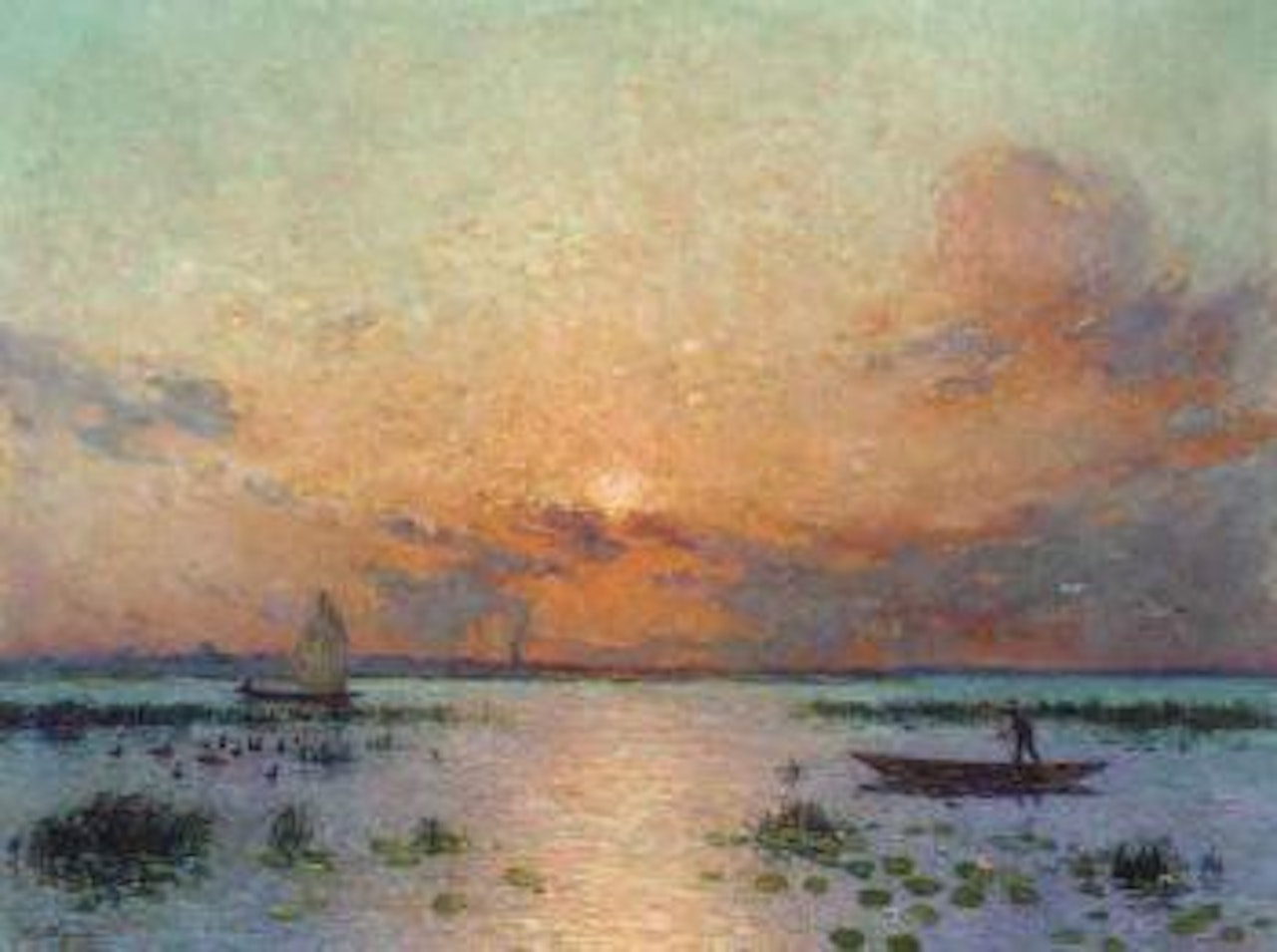 Barques de peche au soleil couchant by Ferdinand du Puigaudeau