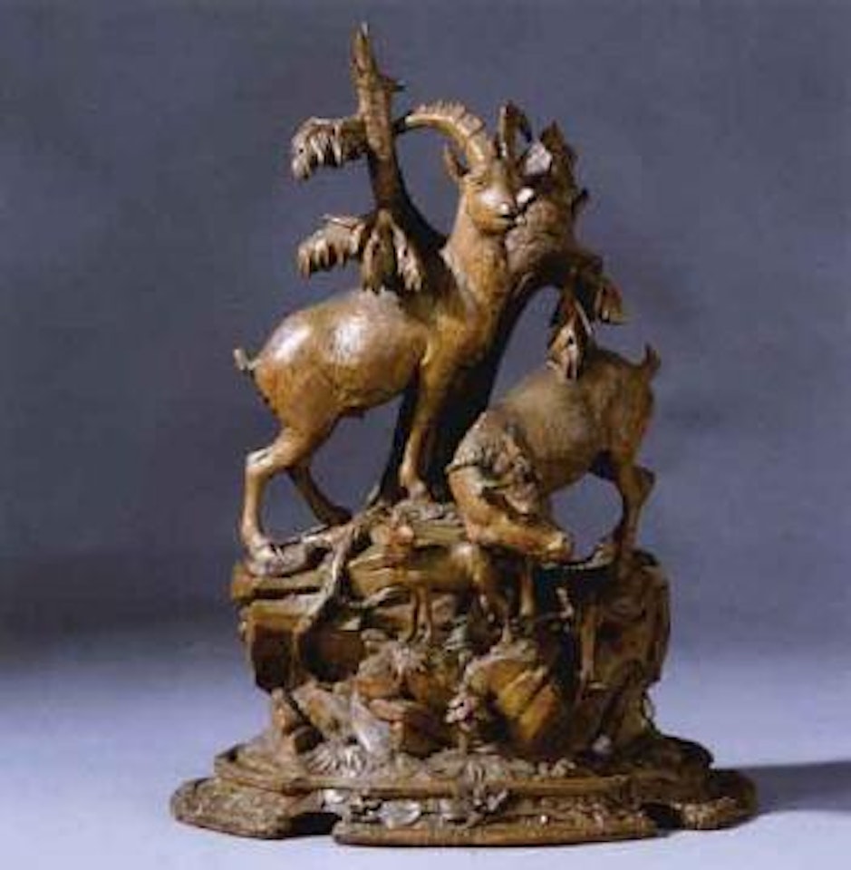 Group of ibexes on rock by European School